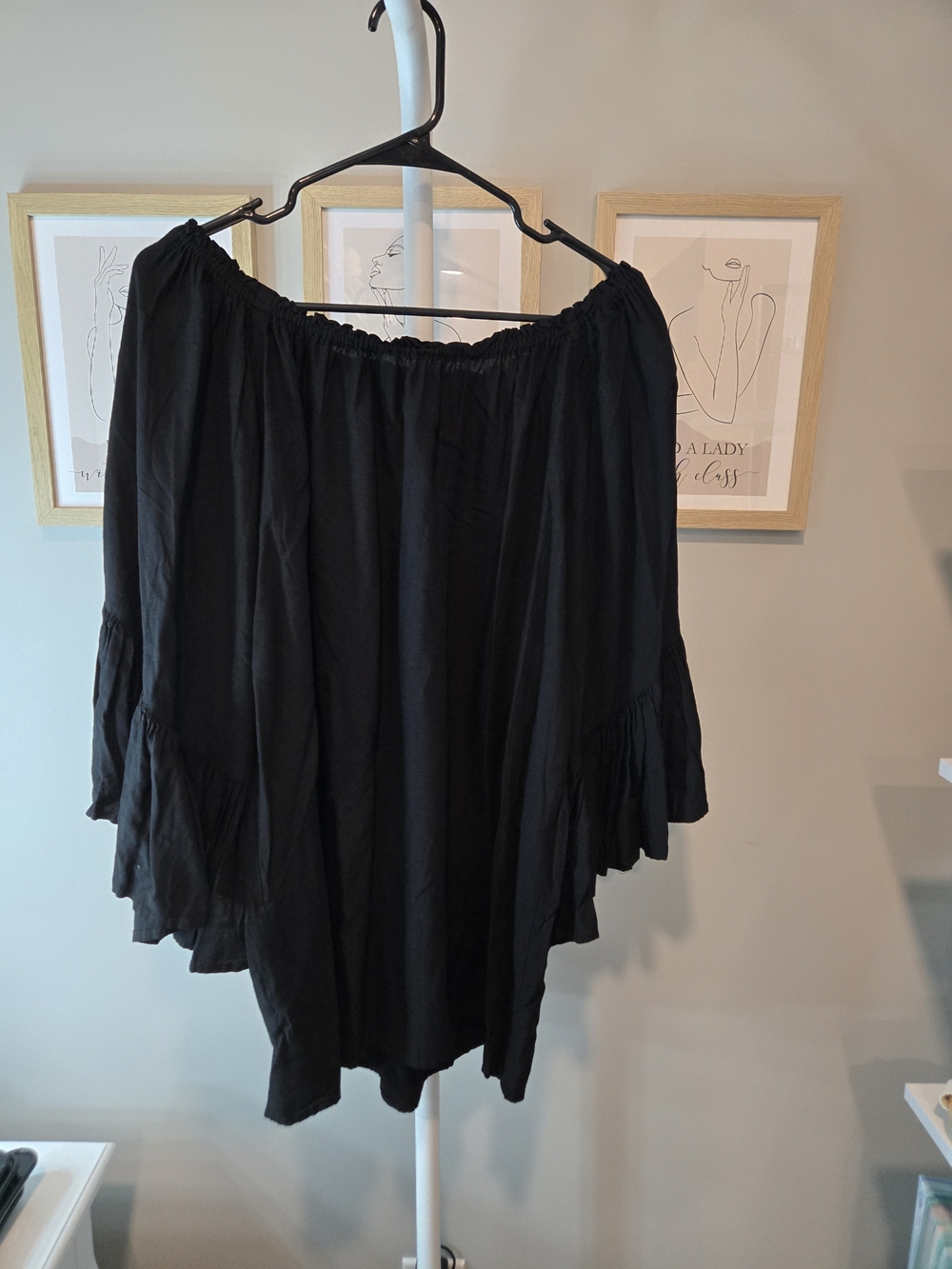 Women's Black High-Low Ruffle Skirt - Off-Shoulder Style